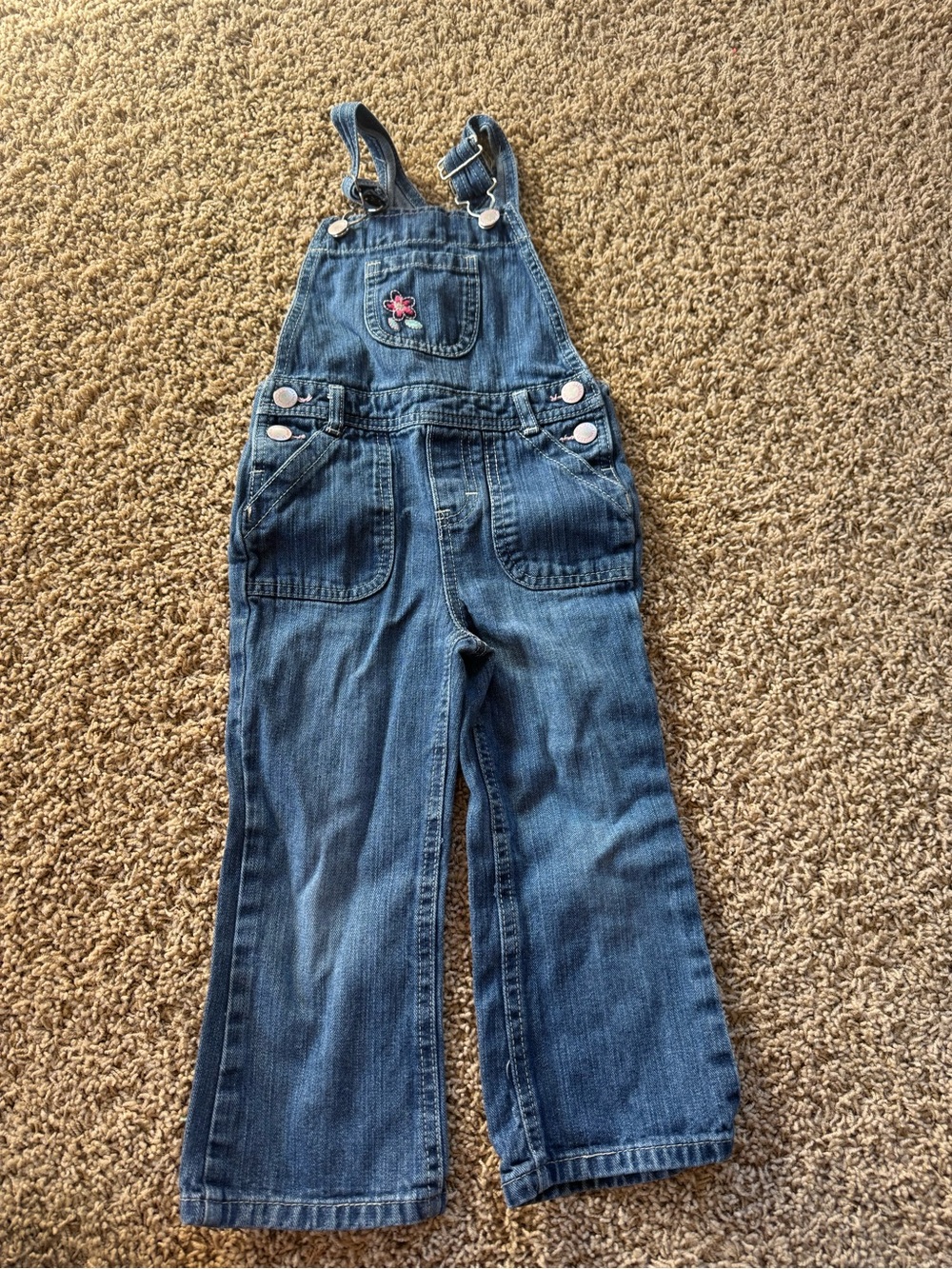 Carter's Blue Denim Girls' Overalls with Embroidered Flower